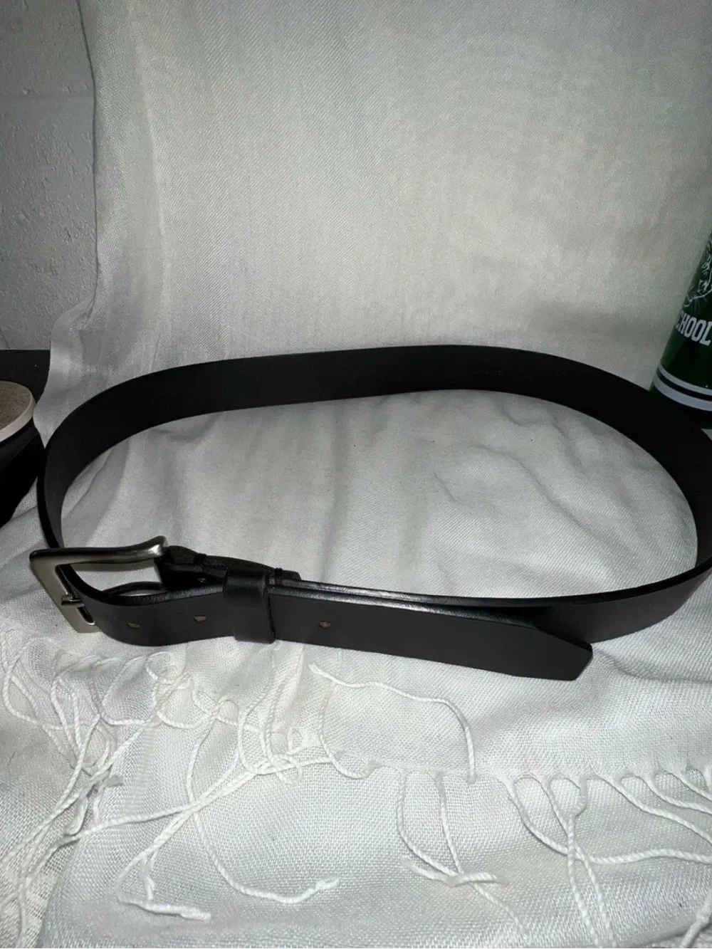 Classic Men's Black Leather Belt with Brushed Metal Buckle Size 40